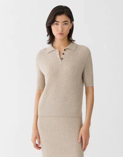 Lafayette 148 Cashmere Cabled Short Sleeve Polo Sweater In Neutral