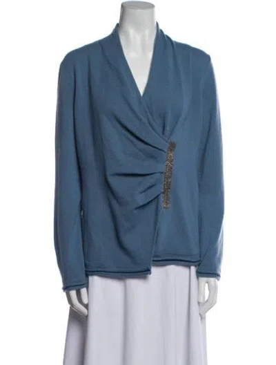 Pre-owned Lafayette 148 Cashmere Cowl Neck Sweater In Blue