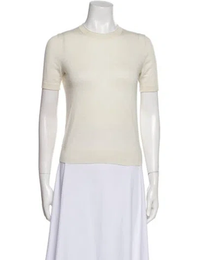 Pre-owned Lafayette 148 Cashmere Crew Neck Sweater In White