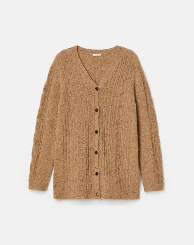Lafayette 148 Cashmere Donegal Cable Knit Button Front Cardigan In Brown