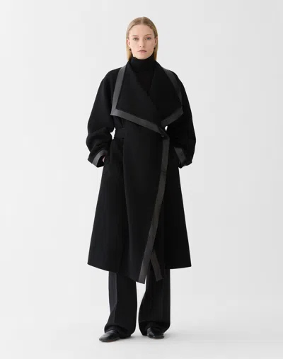 Lafayette 148 Cashmere Double Face Belted A-line Coat In Black