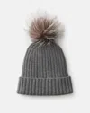 Lafayette 148 Cashmere Fox Pom Ribbed Beanie In Gray