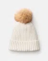 Lafayette 148 Cashmere Fox Pom Ribbed Beanie In Multi