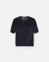 Lafayette 148 Cashmere Fringe Short Sleeve Pullover Sweater In Ink