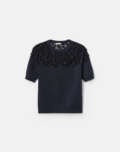 Lafayette 148 Cashmere Fringe Short Sleeve Pullover Sweater In Ink
