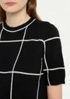 Lafayette 148 Cashmere Grid Intarsia Short-sleeve Pullover In Black/white In Black