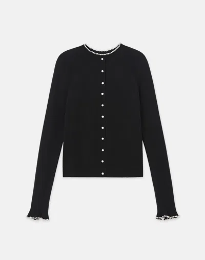 Lafayette 148 Cashmere Hand-beaded Trim Cardigan In Black