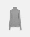 Lafayette 148 Cashmere Jersey Fitted Turtleneck Top In Gray