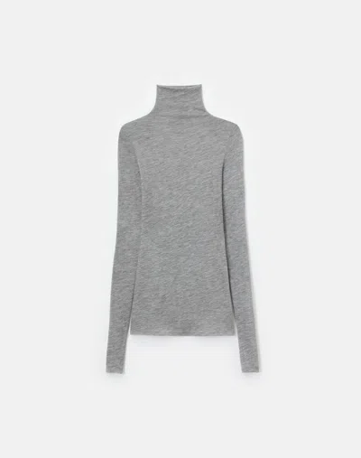 Lafayette 148 Cashmere Jersey Fitted Turtleneck Top In Gray