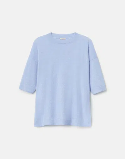 Lafayette 148 Cashmere Linen Knit T-shirt In Blue