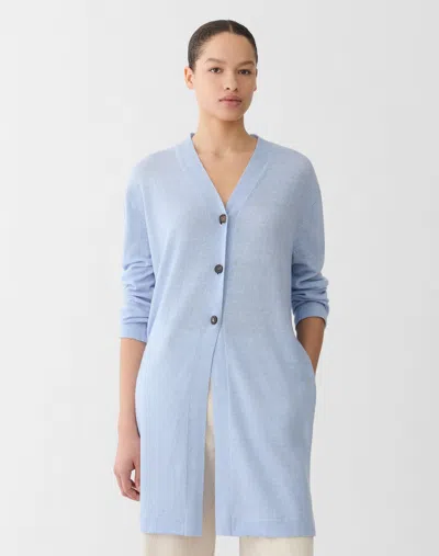 Lafayette 148 Cashmere Linen Side Slit Long Cardigan In Blue