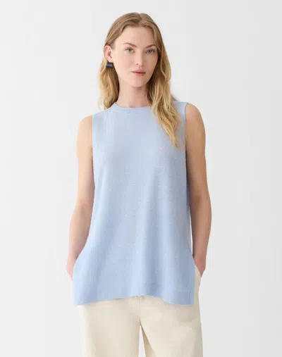 Lafayette 148 Cashmere Linen Side Slit Tunic Sweater In Blue