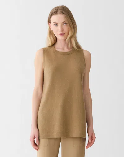 Lafayette 148 Cashmere Linen Side Slit Tunic Sweater In Brown