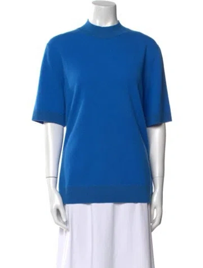 Pre-owned Lafayette 148 Cashmere Mock Neck Sweater In Blue