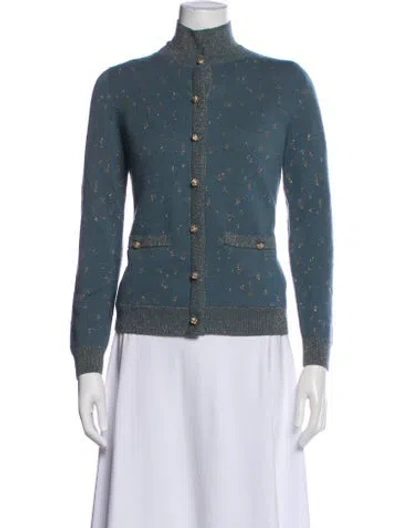 Pre-owned Lafayette 148 Cashmere Mock Neck Sweater In Blue