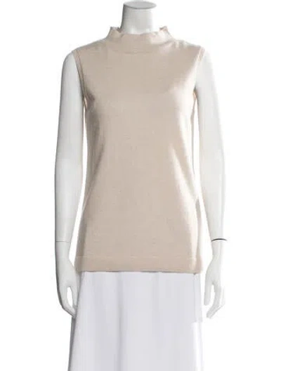Pre-owned Lafayette 148 Cashmere Mock Neck Sweater In Neutral