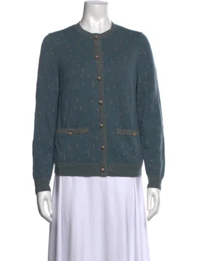 Pre-owned Lafayette 148 Cashmere Patterned Sweater In Blue