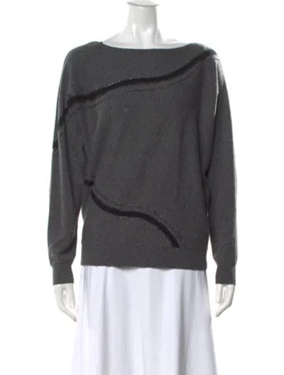 Pre-owned Lafayette 148 Cashmere Patterned Sweater In Gray