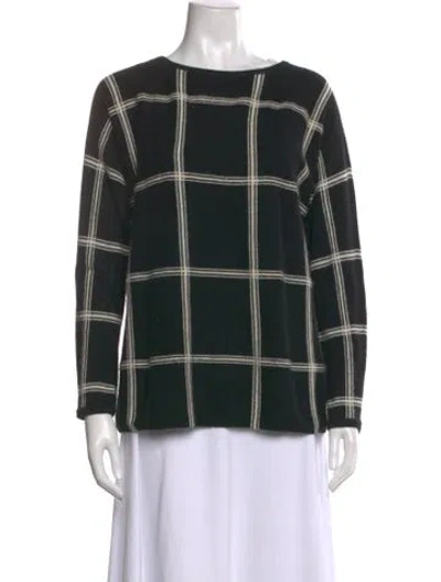 Pre-owned Lafayette 148 Cashmere Plaid Print Sweater In Black