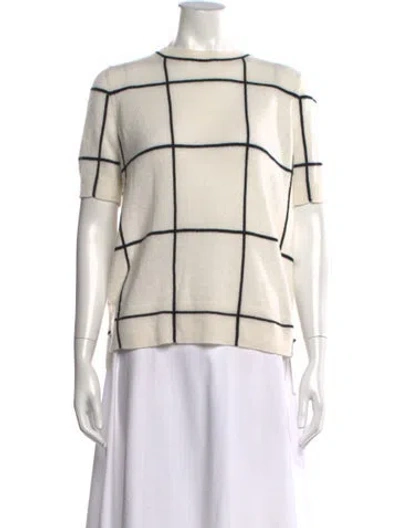 Pre-owned Lafayette 148 Cashmere Plaid Print Sweater In Neutral