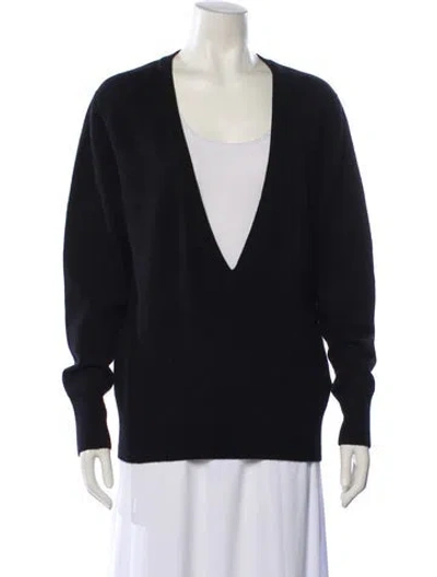 Pre-owned Lafayette 148 Cashmere Plunge Neckline Sweater In Black