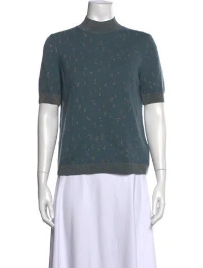 Pre-owned Lafayette 148 Cashmere Printed Sweater In Blue