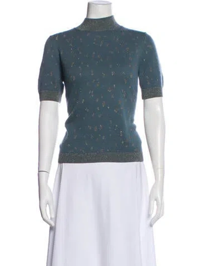 Pre-owned Lafayette 148 Cashmere Printed Top In Blue