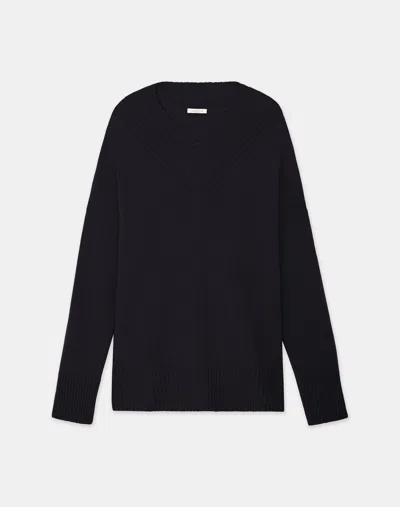 Lafayette 148 Cashmere Ribbed V Neck Sweater In Black