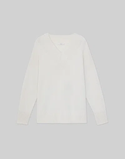 Lafayette 148 Cashmere Ribbed V-neck Sweater In Buff Melange