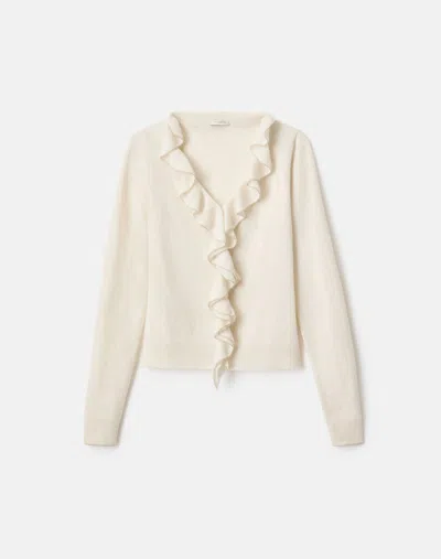 Lafayette 148 Cashmere Ruffle Trim Button Front Sweater In Neutral