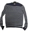 Lafayette 148 Cashmere Stripe Sweater With Button Neck Closure In Ink Multi
