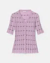 Lafayette 148 Cashmere Striped Fitted Short Sleeve Cardigan In Lavender Tint Multi
