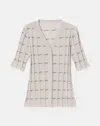 Lafayette 148 Cashmere Striped Fitted Short Sleeve Cardigan In Purple