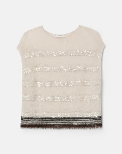 Lafayette 148 Cashmere Striped Metallic Pullover Sweater In Pearl Multi