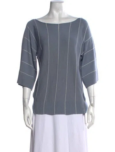 Pre-owned Lafayette 148 Cashmere Striped Sweater In Blue