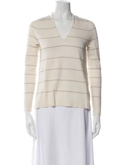 Pre-owned Lafayette 148 Cashmere Striped Sweater In Neutral