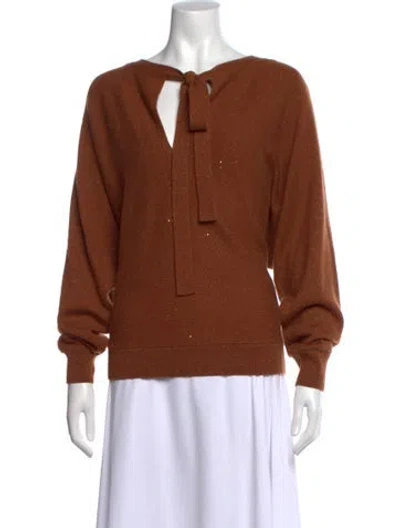 Pre-owned Lafayette 148 Cashmere Tie Neck Sweater In Brown