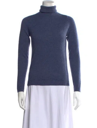 Pre-owned Lafayette 148 Cashmere Turtleneck Sweater In Blue