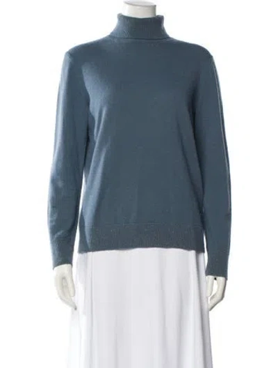 Pre-owned Lafayette 148 Cashmere Turtleneck Sweater In Blue