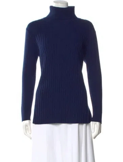 Pre-owned Lafayette 148 Cashmere Turtleneck Sweater In Blue