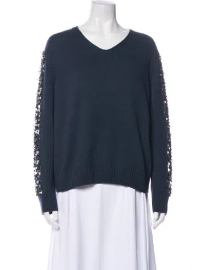 Pre-owned Lafayette 148 Cashmere V-neck Sweater In Blue