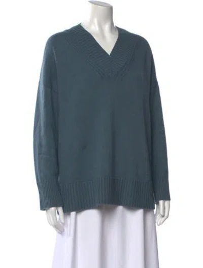 Pre-owned Lafayette 148 Cashmere V-neck Sweater In Blue