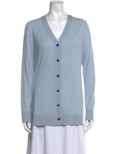 Pre-owned Lafayette 148 Cashmere V-neck Sweater In Blue