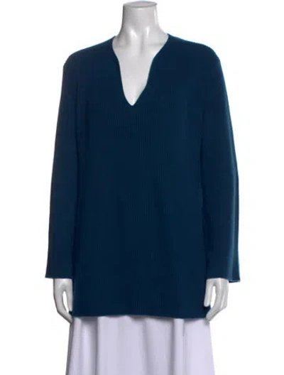 Pre-owned Lafayette 148 Cashmere V-neck Sweater In Blue