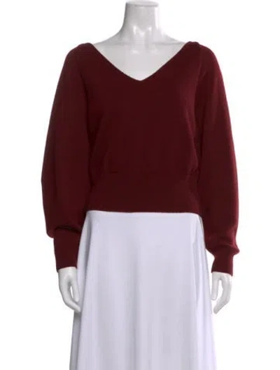 Pre-owned Lafayette 148 Cashmere V-neck Sweater In Burgundy