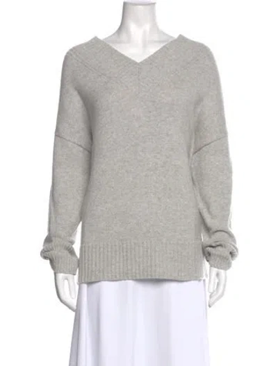 Pre-owned Lafayette 148 Cashmere V-neck Sweater In Gray