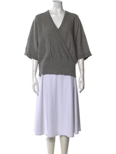 Pre-owned Lafayette 148 Cashmere V-neck Sweater In Grey