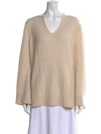 Pre-owned Lafayette 148 Cashmere V-neck Sweater In Neutral