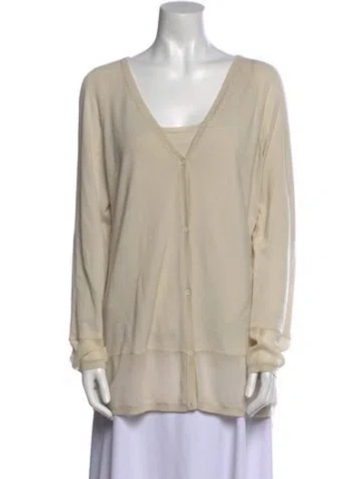 Pre-owned Lafayette 148 Cashmere V-neck Sweater In Neutral
