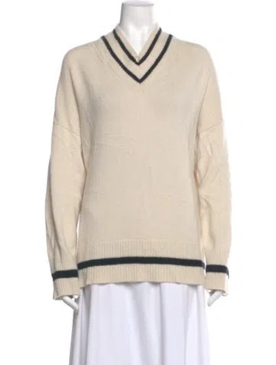 Pre-owned Lafayette 148 Cashmere V-neck Sweater In Neutral